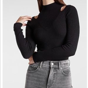NEW express Ribbed Mock Neck Shoulder Cutout Sweater